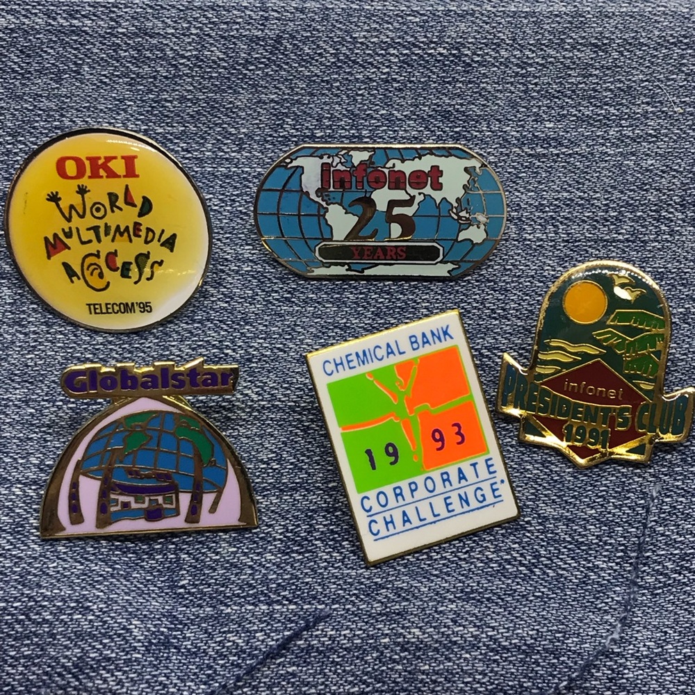 Lot Of 5 Vintage Pins Infonet, Telecom, Globalstar